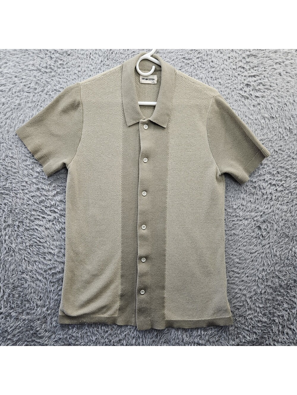 TAYLOR STITCH Knit Button Up Retro Bowling Shirt Men 40 (Fits like Medium) Green